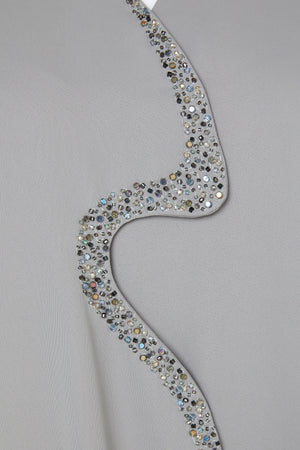 Green Sovia Crepe, Front Beadwork Detail