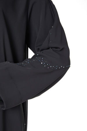 Grey Zoe Crepe Abaya with Beaded Curve Detail