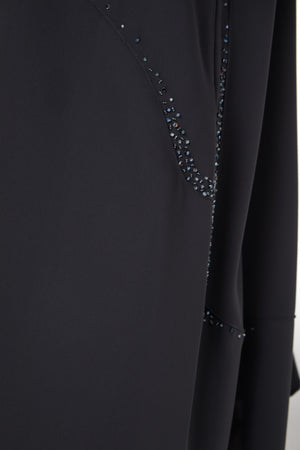 Grey Zoe Crepe Abaya with Beaded Curve Detail