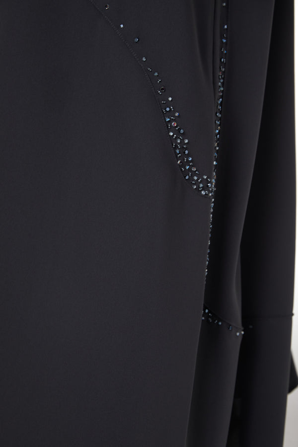 Grey Zoe Crepe Abaya with Beaded Curve Detail