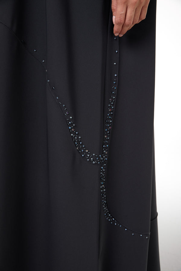 Grey Zoe Crepe Abaya with Beaded Curve Detail