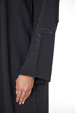 Grey Zoe Crepe Abaya with Beaded Curve Detail