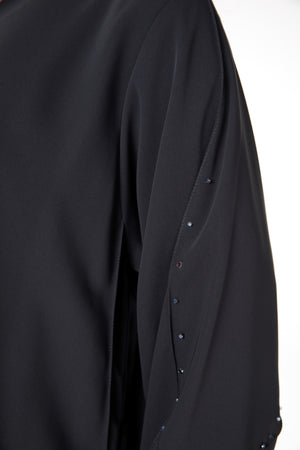 Grey Zoe Crepe Abaya with Beaded Curve Detail