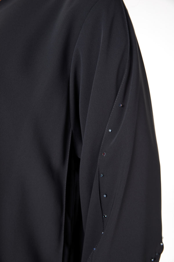 Grey Zoe Crepe Abaya with Beaded Curve Detail
