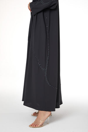 Grey Zoe Crepe Abaya with Beaded Curve Detail
