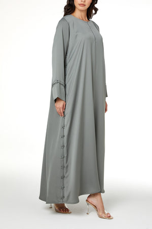 Green Dania Crepe Abaya, Soft Klosh Design