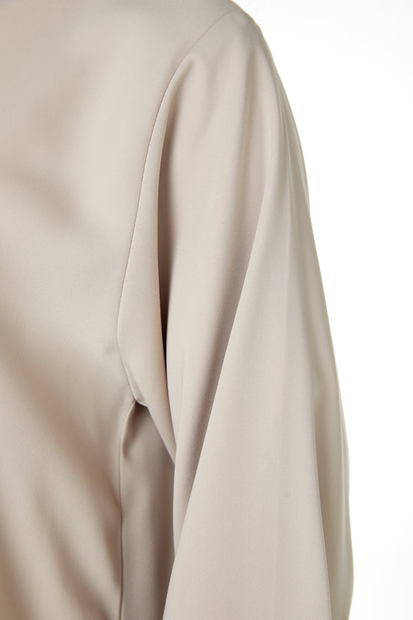 Beige Zoe Crepe Abaya with Petal Sleeve Gold Accent