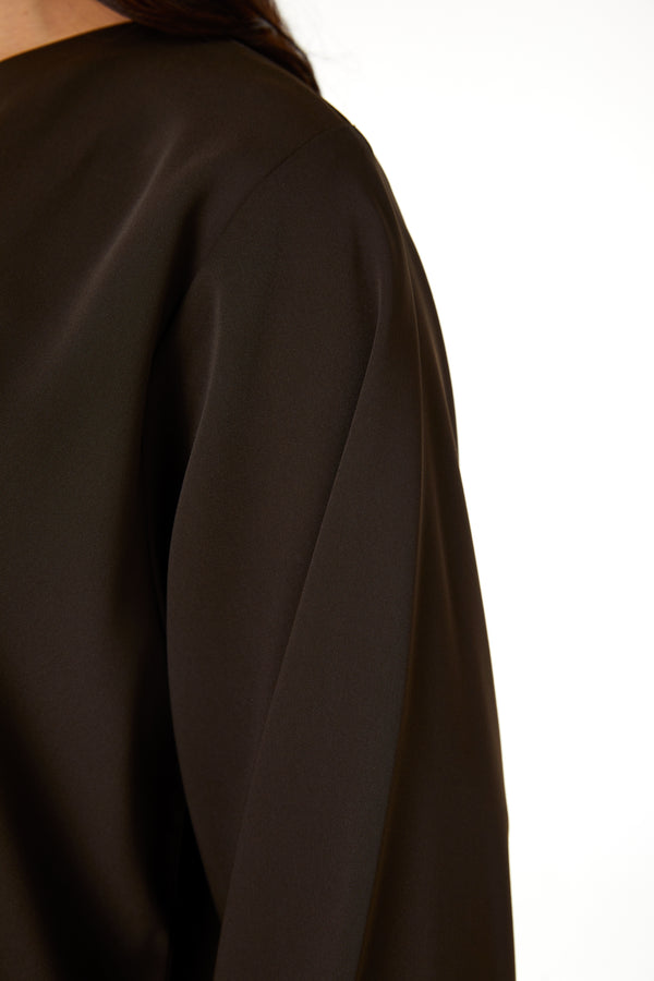 Brown Zoe Crepe Abaya with Braided Dori and Button Accent