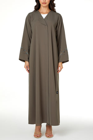 Green Lio Crepe Abaya with Sleeve Beadwork Detail