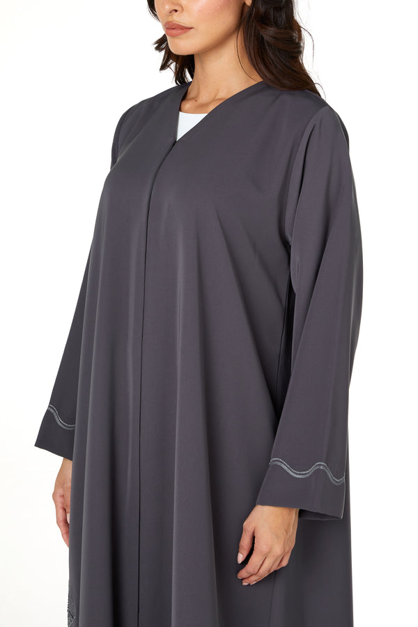 Grey Lio Crepe Abaya with Embroidered Detail