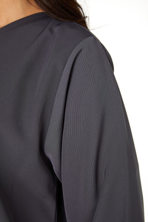 Grey Lio Crepe Abaya with Embroidered Detail