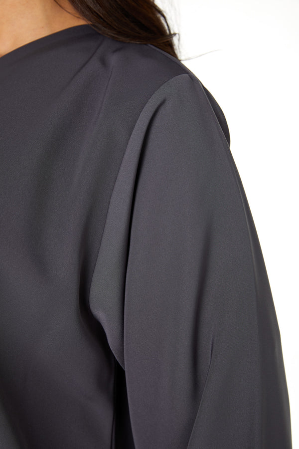 Grey Lio Crepe Abaya with Embroidered Detail