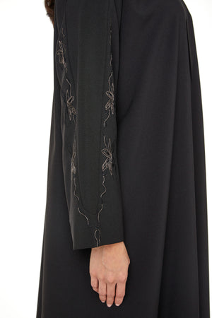 Black Kadi Abaya with Sleeve Embroidery Detail