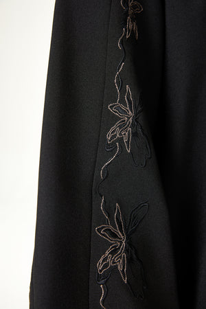 Black Kadi Abaya with Sleeve Embroidery Detail