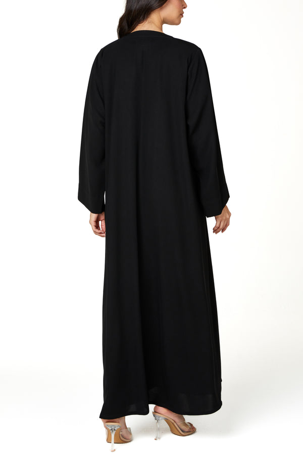 Black Jaime Crepe Abaya with Braided Dori and Button Accent