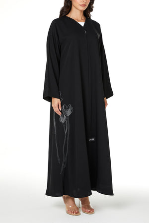 Black Layan Crepe, Side Embroidery Detail