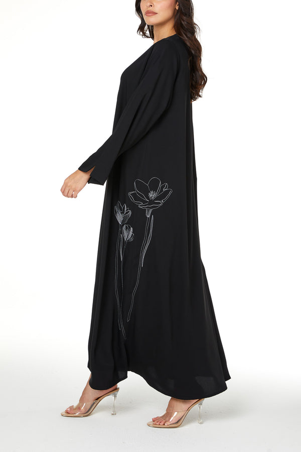 Black Layan Crepe, Side Embroidery Detail