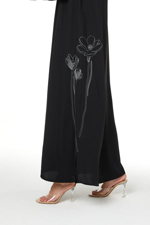 Black Layan Crepe, Side Embroidery Detail