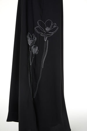 Black Layan Crepe, Side Embroidery Detail