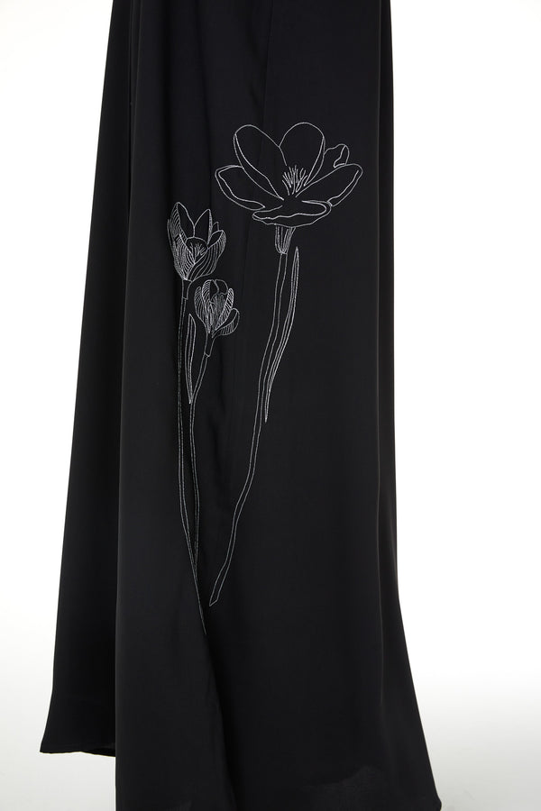 Black Layan Crepe, Side Embroidery Detail
