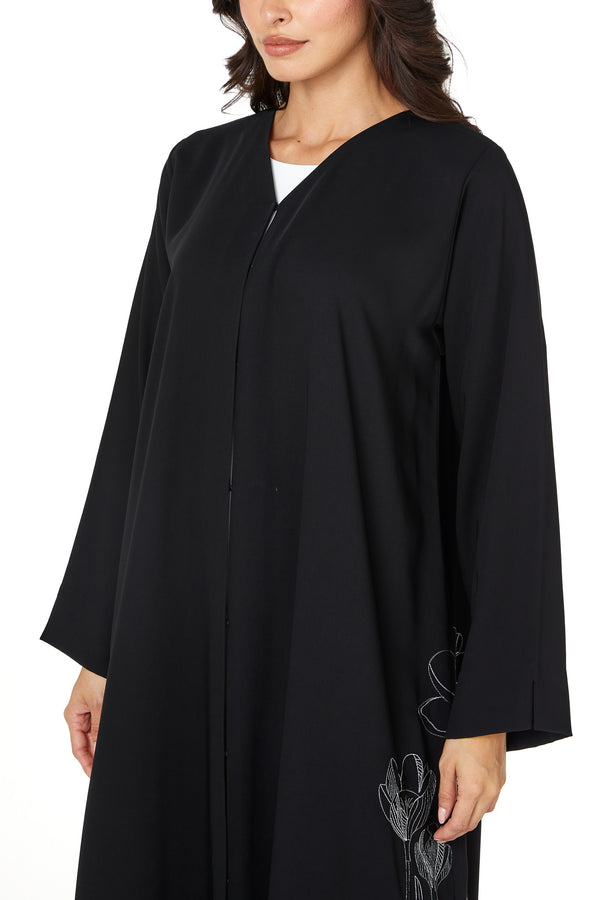 Black Layan Crepe, Side Embroidery Detail