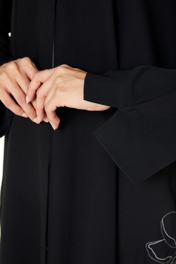 Black Layan Crepe, Side Embroidery Detail