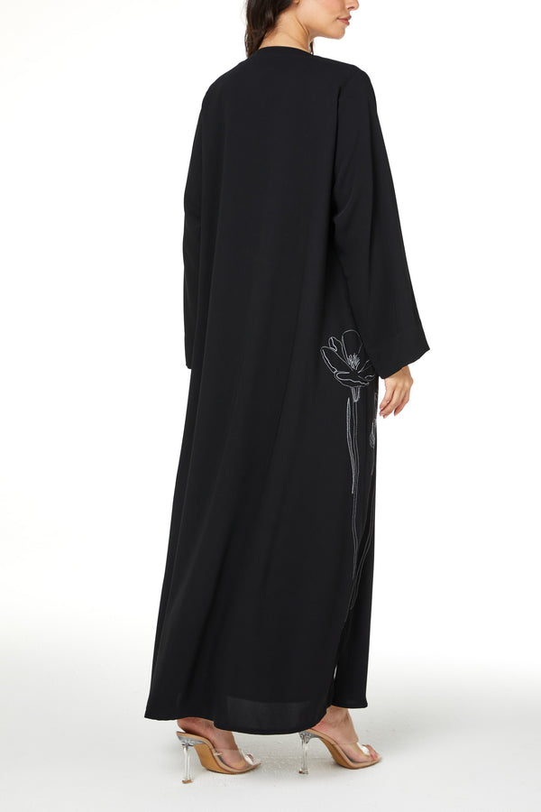 Black Layan Crepe, Side Embroidery Detail
