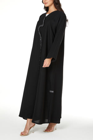 Black nova crepe, Front Beadwork Detail