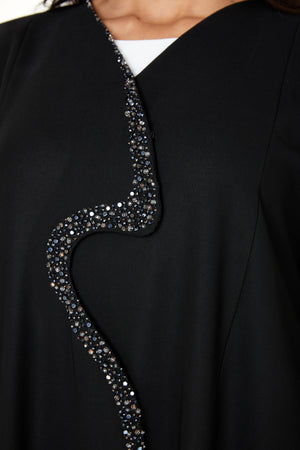 Black nova crepe, Front Beadwork Detail