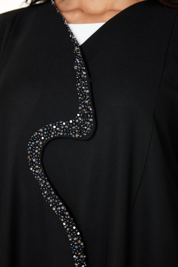 Black nova crepe, Front Beadwork Detail