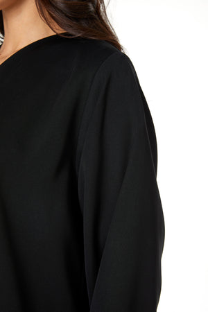 Black Farasha Crepe Abaya with Embroidered Petal Insert Detail