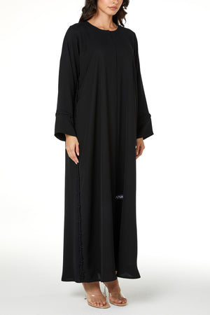 Black Farasha Crepe Abaya, Soft Klosh Design