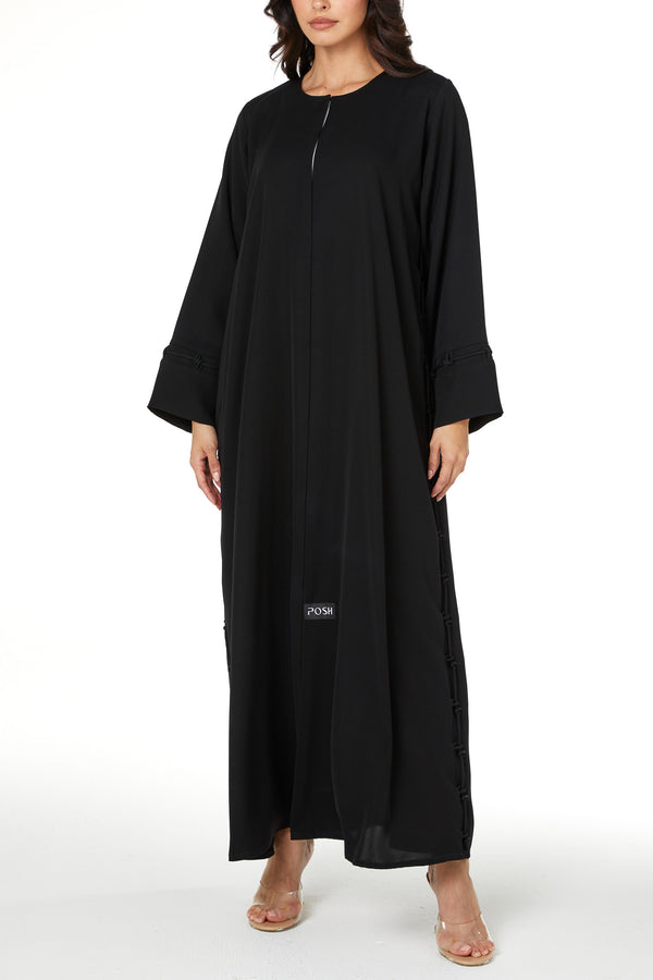 Black Farasha Crepe Abaya, Soft Klosh Design