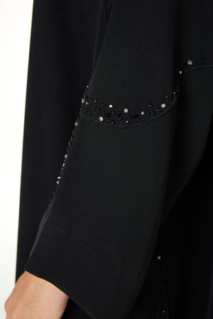 Black Farasha Crepe Custom Abaya with Beaded Curve Detail