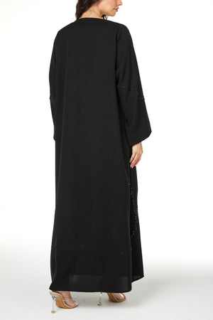Black Farasha Crepe Custom Abaya with Beaded Curve Detail