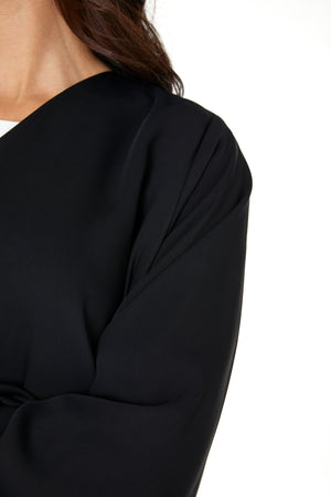 Black Layan Crepe Abaya with Petal Sleeve Button Detail