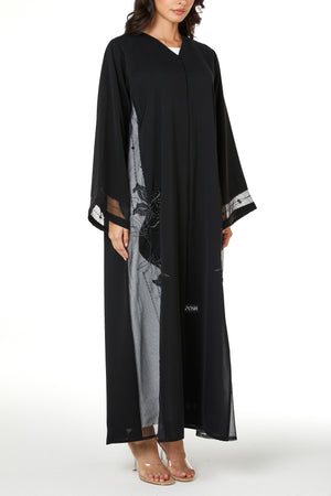 Black Royal Nada Abaya with Side Panel Beadwork Detail