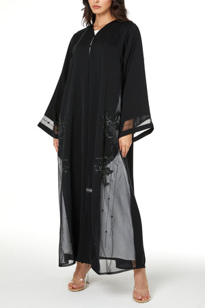 Black Royal Nada Custom Abaya, Side Beadwork Lines