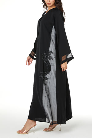 Black Royal Nada Custom Abaya, Side Beadwork Lines
