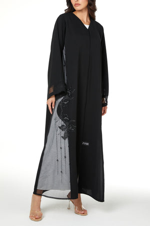 Black Royal Nada Abaya with Side Panel Beadwork Detail