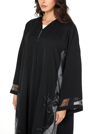 Black Royal Nada Custom Abaya, Side Beadwork Lines