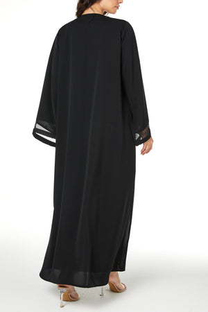 Black Royal Nada Abaya with Side Panel Beadwork Detail