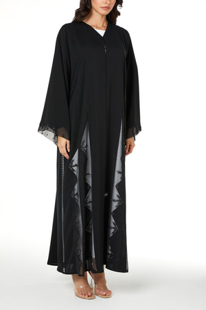 Black Royal Nada Custom Abaya, Side Panel Beadwork