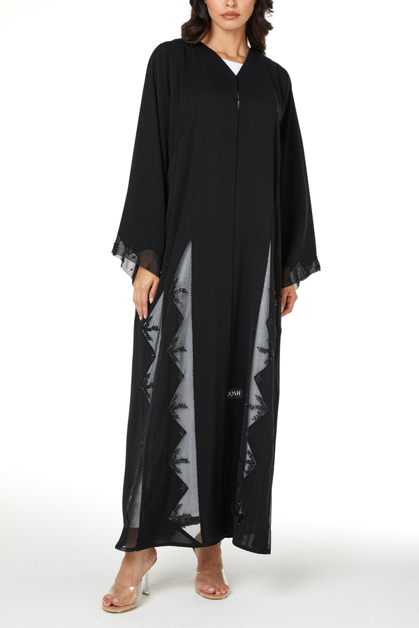 Black Royal Nada Custom Abaya, Side Panel Beadwork