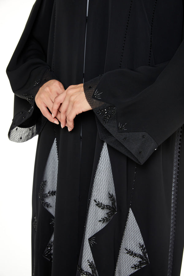 Black Royal Nada Custom Abaya, Side Panel Beadwork