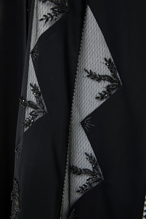 Black Royal Nada Custom Abaya, Side Panel Beadwork