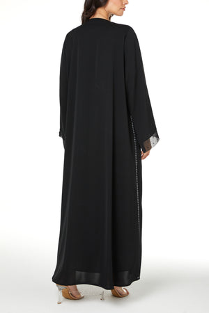 Black Royal Nada Custom Abaya, Side Panel Beadwork