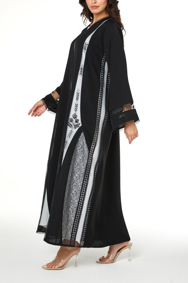 Black royal nada, multi Lace Beadwork Detail