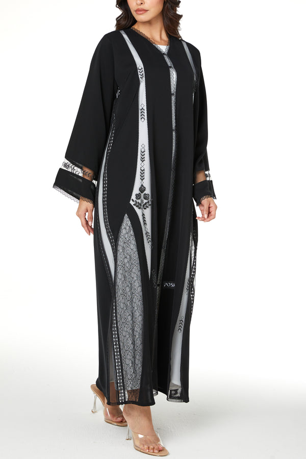 Black royal nada, multi Lace Beadwork Detail