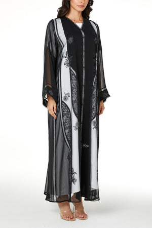Black Elora Chiffon, Front and Side Beadwork Detail